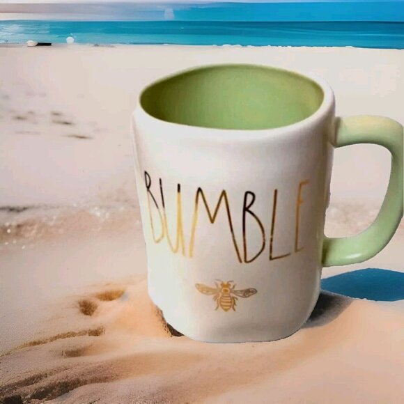 Rae Dunn “BUMBLE BEE” Mint/Light Green Gold Lettering Mug Farmhouse NEW RARE - Picture 1 of 3